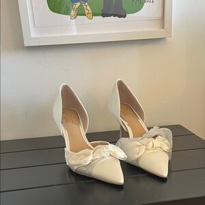 Badgley Mischka Ivory Pointed D'Orsay Heels with Bow Accent